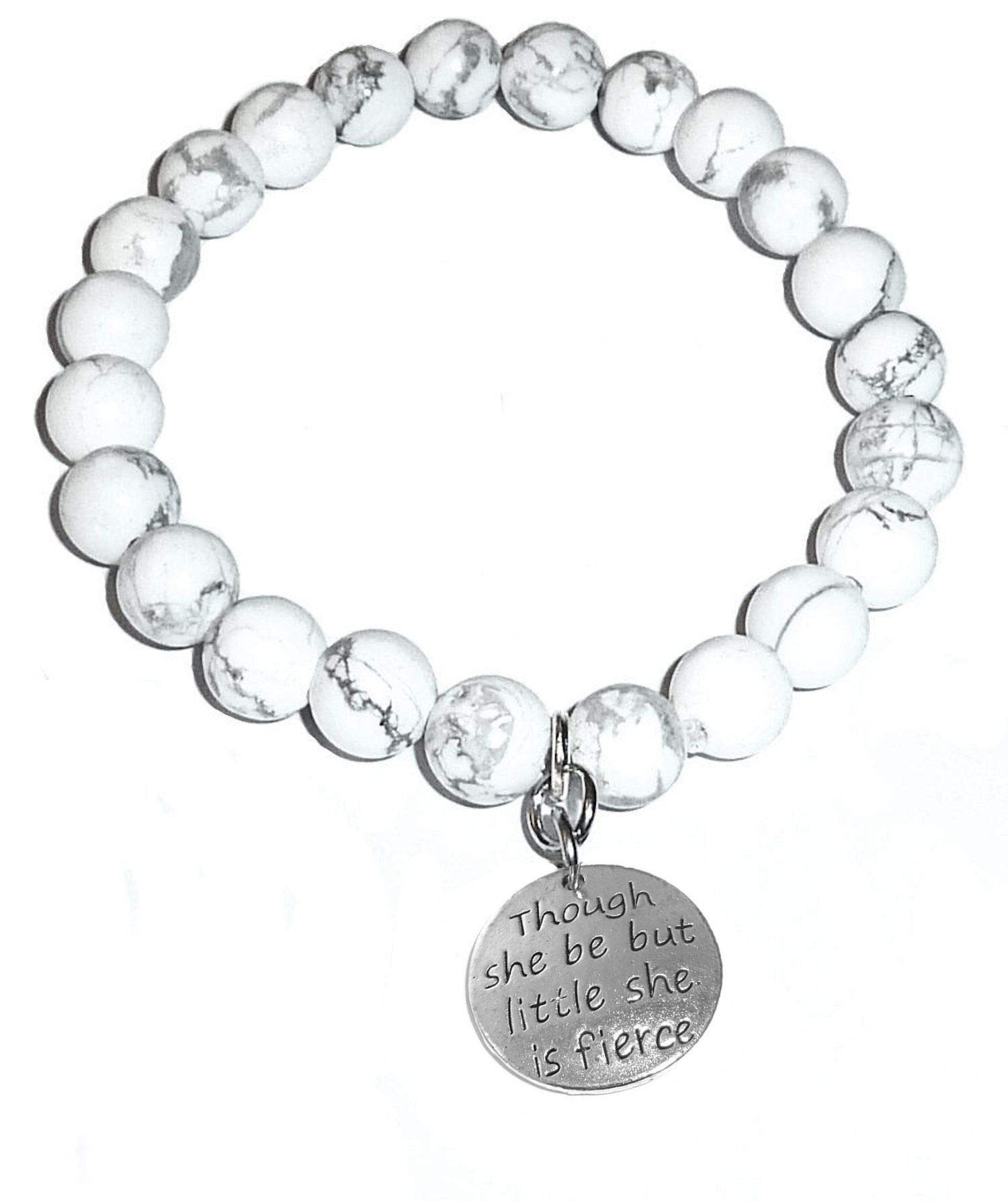 Hidden Hollow Beads Howlite Natural White Stone Women's Stretch Beaded Bracelet, Inspirational Message Charm, Stretch - Will fit most wrists., Stone
