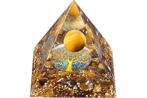 MXIIXM Orgone Pyramid for Positive Energy, New Crystal Pyramid Handmade Pyramid, Protection Crystals Energy Generator for Stress Reduce Healing Meditation Attract Wealth Lucky (Tiger Eye Ball + Tiger Eye)