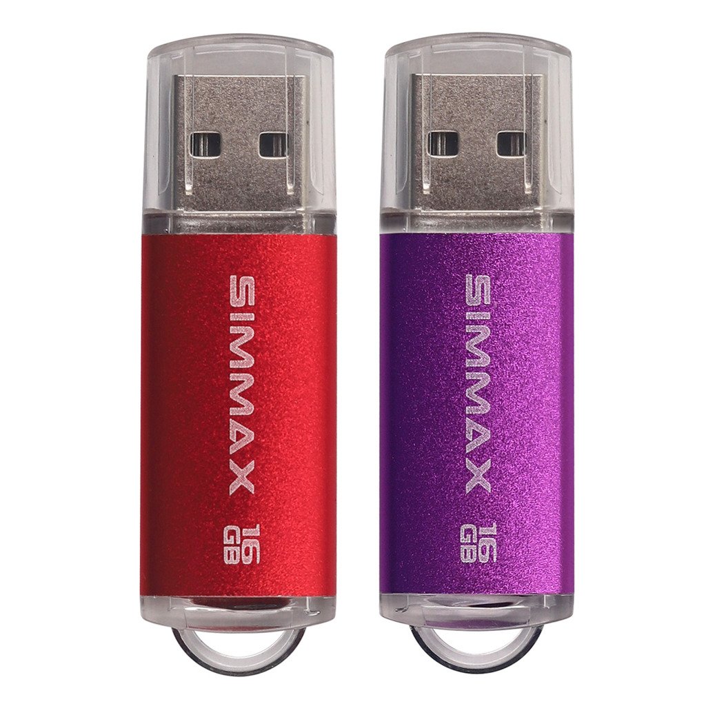 Memory Stick 2 Pack 16GB USB 2.0 Flash Drive Thumb Drive Pen Drive by SIMMAX (16GB Red Purple)