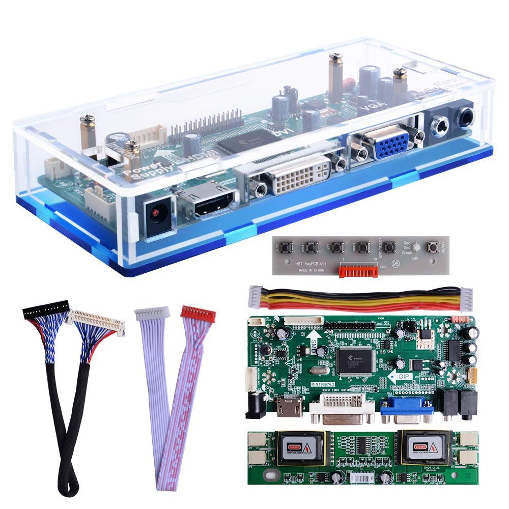 owootecc NT68676 HDMI VGA DVI Arcade Audio Input LCD Controller Driver Board Kit with Acrylic Case For HSD190MEN4 M170EN06 M170EG01 17" 19" 1280x1024 4CCFL 30Pin LCD Panel, Fit for Arcade1Up Monitor