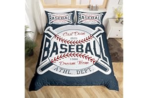 Homewish Baseball Duvet Cover Set Twin Size Sports Theme Bedding Set 2pcs for Kids Boys Teens Room Decor, Vintage Sports Baseball Gaming Comforter Cover Navy Blue Bedspread with 1 Pillowcase