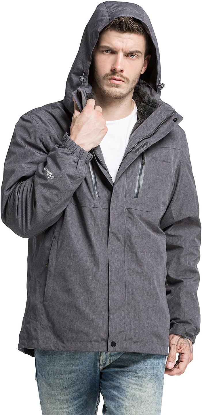 OutdoorMaster Men's 3-in-1 Ski Jacket - Winter Jacket Set with Fleece Liner Jacket & Hooded Waterproof Shell - for Men : Clothing