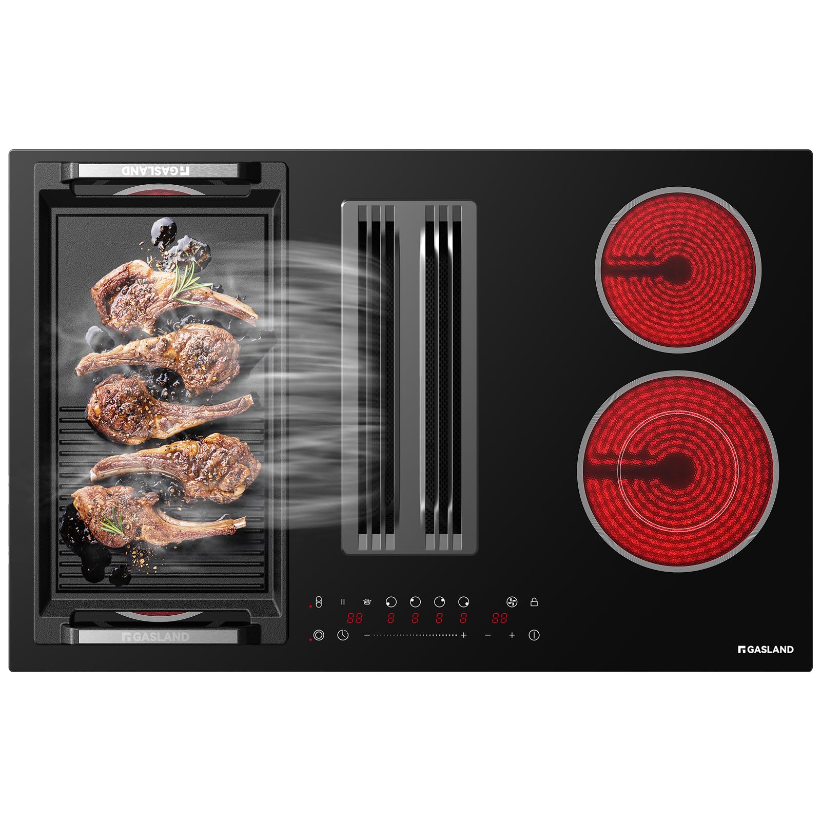 Photo 1 of ** minor scratches on bottom *** GASLAND Electric Downdraft Cooktop 31.5 Inch(80cm), 4 Burners Glass Radiant Stovetop 220V, 3-speed Max. 330 CFM Downdraft Exhaust