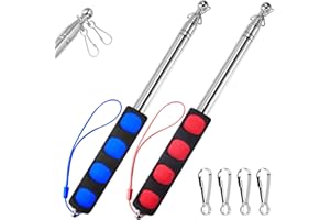 BONWIN 1.6M Telescopic Handheld Flagpoles with Clips, 5 Feet Thick Portable Stainless Steel Telescopic Banner Flag Pole - Tour Guide Flag Pole - Teaching Pointer Stick - 2 Pack (5 Ft, Red+Blue)
