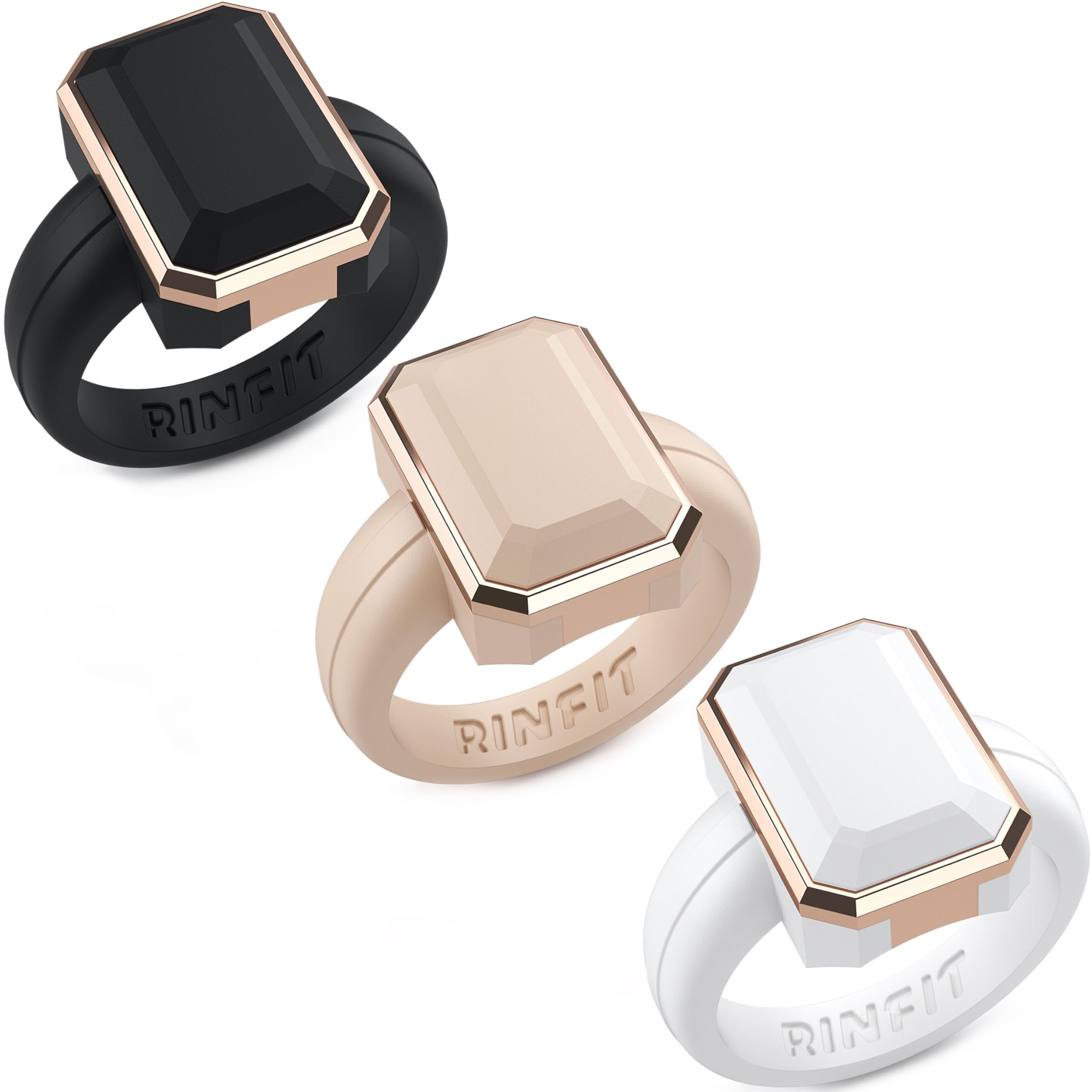 Rinfit Women's Silicone Rings - Anniversary Ring or Promise Ring for Her - Emerald Rubber Wedding Bands - Pack P, Size 6 Image