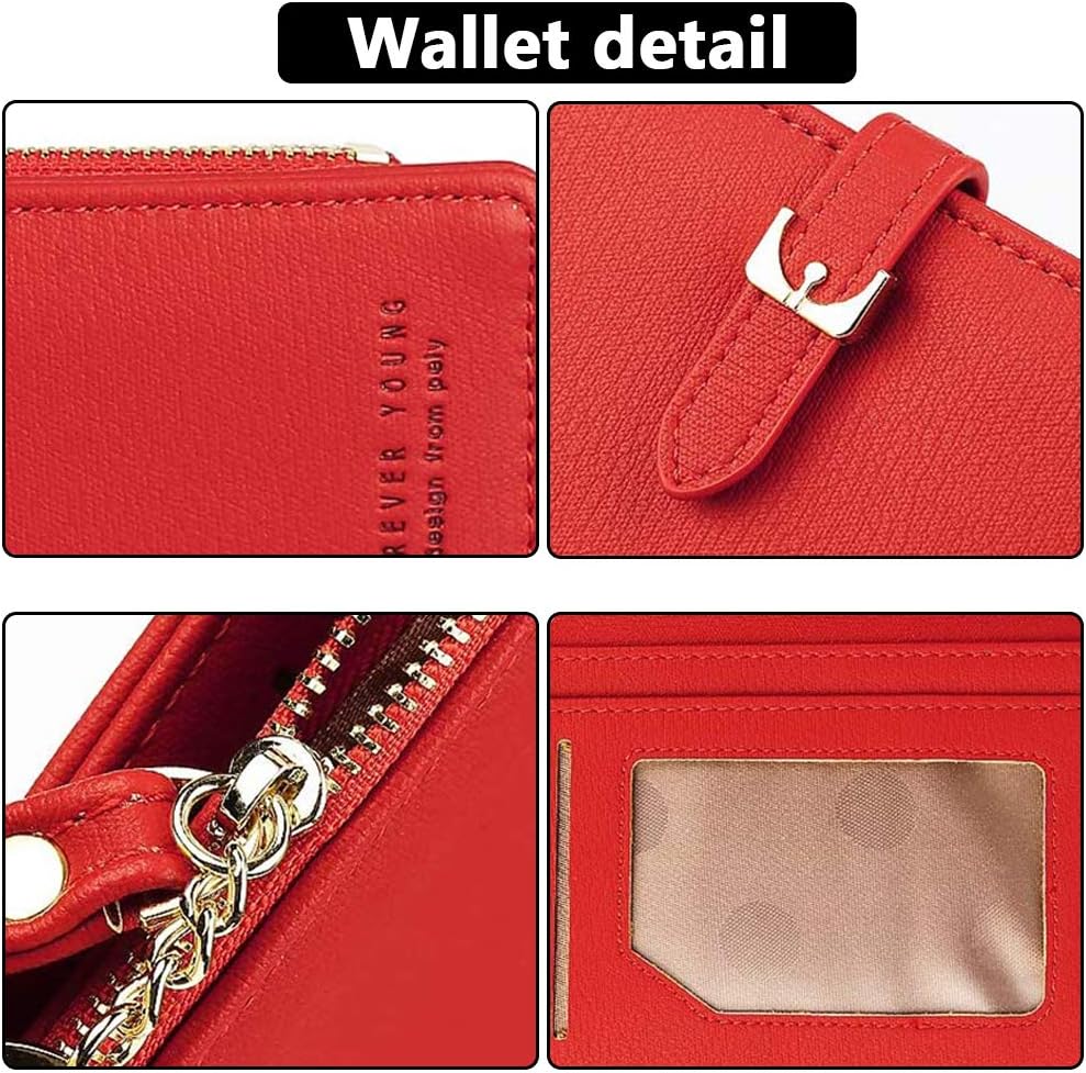 Wallet for Women NALCY Leather Wallet for Women with Zipper Pocket and Wrist Strap Ladies Large Capacity Genuine Leather Purse (Red) - Image 4
