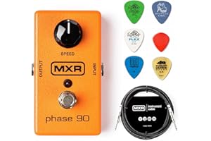 MXR M101 Phase 90 Effects Pedal Bundle with MXR Instrument Cable and 6 Assorted Dunlop Picks