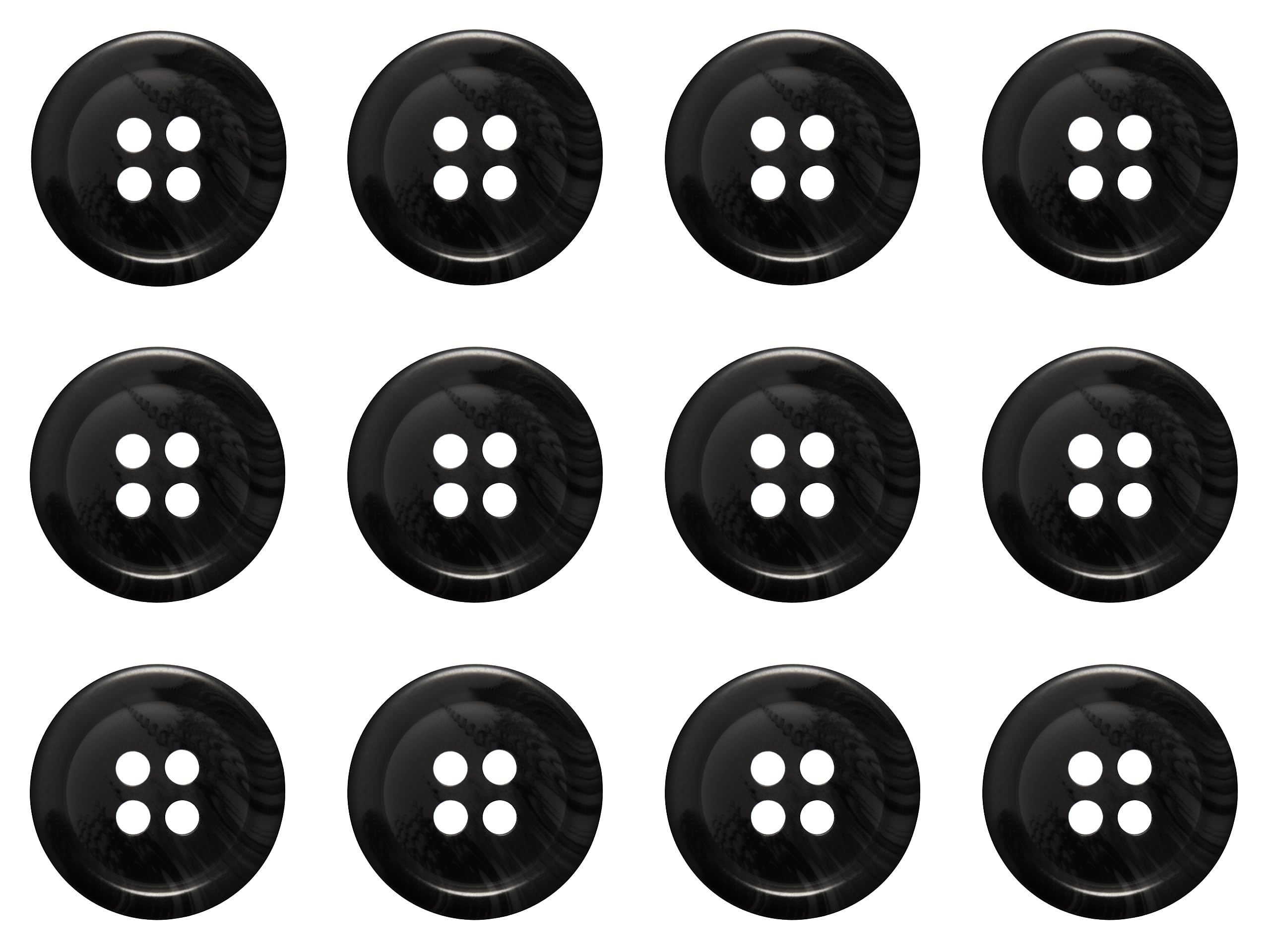 Pack of 12 Black 18mm Round Faux Horn Sew On Plastic Buttons for Skirts Trousers Suits Shorts Coats Flat 4 Holes 28L