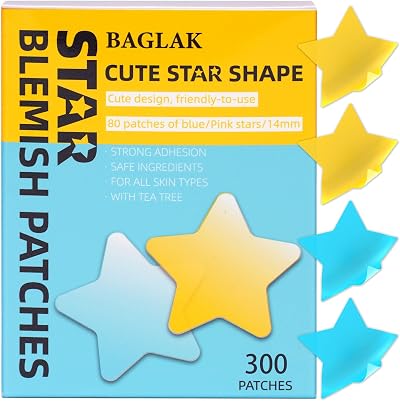 BAGLAK Star Hydrocolloid Pimple Patches 300 Yellow Blue Blemish Stickers