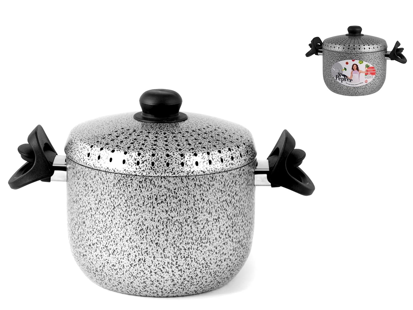 Home Salt N'Pepper Non-stick Coating Pasta Pot, Aluminium, 4 lt, Black/Grey, 20 cm