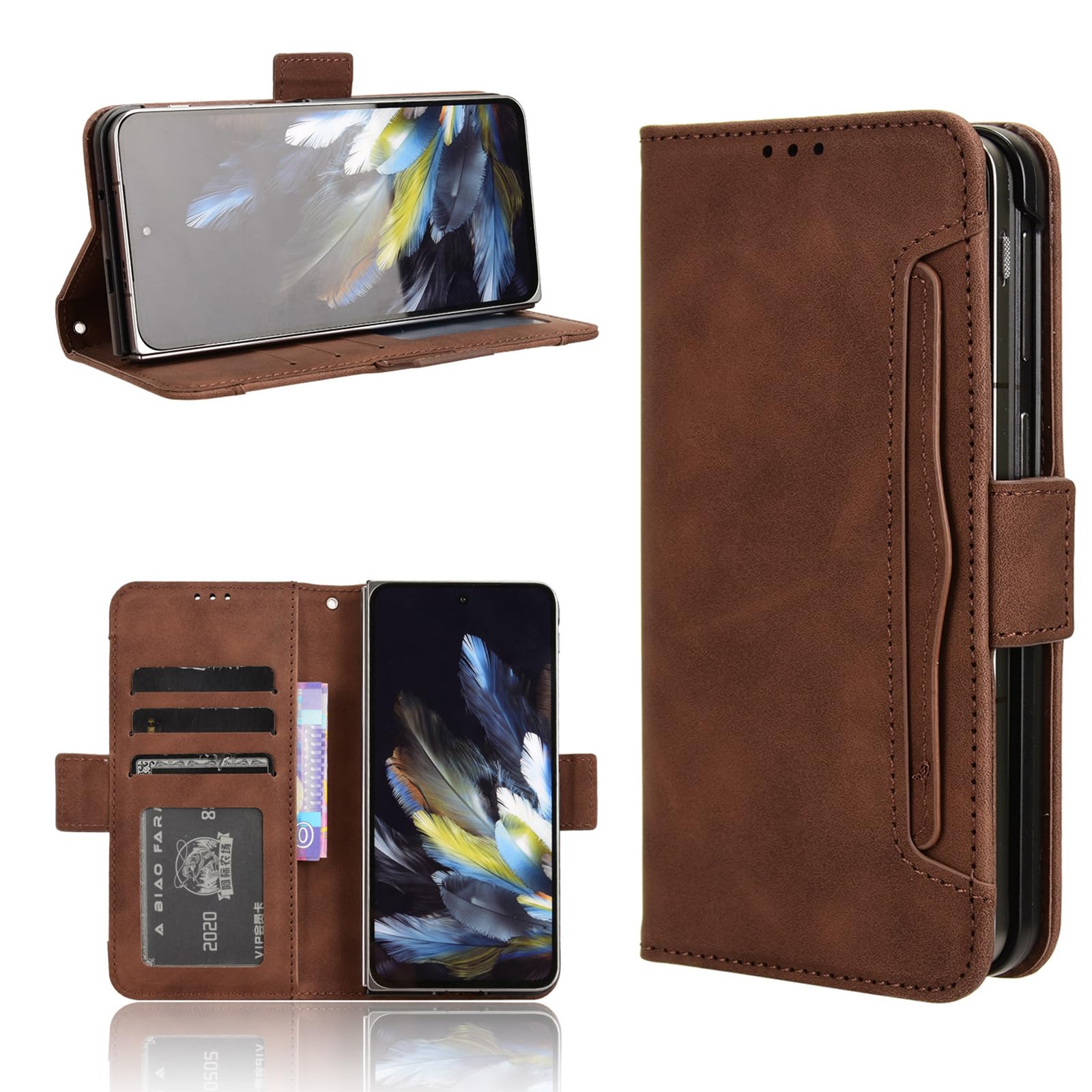 COQUE Case OnePlus Open Shell,Side Magnetic Multi-Slot Business Card Holder Wallet Case,Flip Phone Cover for OnePlus Open-Brown