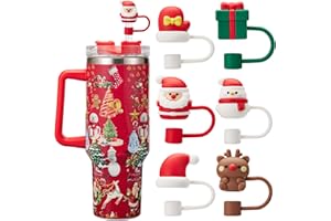 HLUWA 6PCS Christmas Straw Cover Cap for Stanley Cup, Silicone Straw Topper for Stanley 30&40 Oz Tumbler with Handle, 10mm Drinking Straw Tip Covers for Christmas Gifts. (Color 1)