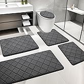 YIHOUSE Bathroom Rugs Set 5 Piece, Soft Non Slip Memory Foam Bathroom Rugs, Machine Wash Grey Bath Room Mat Set, Water Absorbent Bath Rug for Toilet and Floor（Dark Grey）
