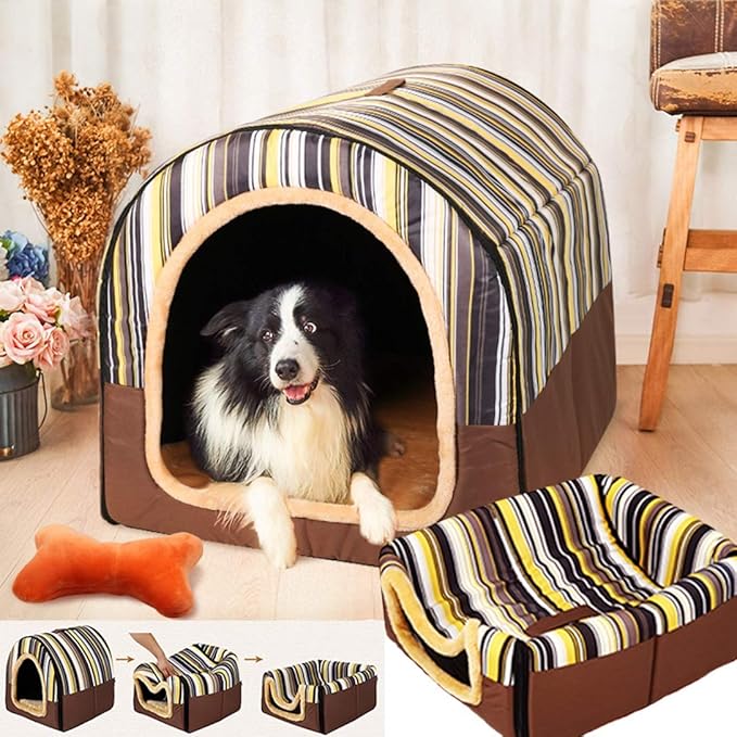 Amazon ペットベッド ドーム型 ペットハウス 2way 犬猫用 室内用 オールシーズン ふわふわ クッション付き 犬小屋 屋根付き