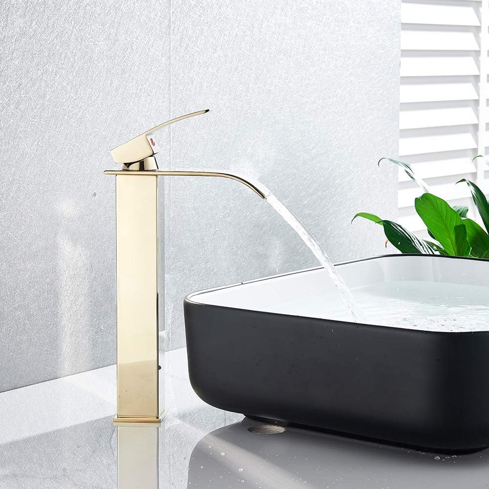 Onyzpily Basin Tap High Arc Tall Basin Mixer tap Commercial 1-Hole Brass Single Lever Deck Mounted,Gold Finish - Image 3