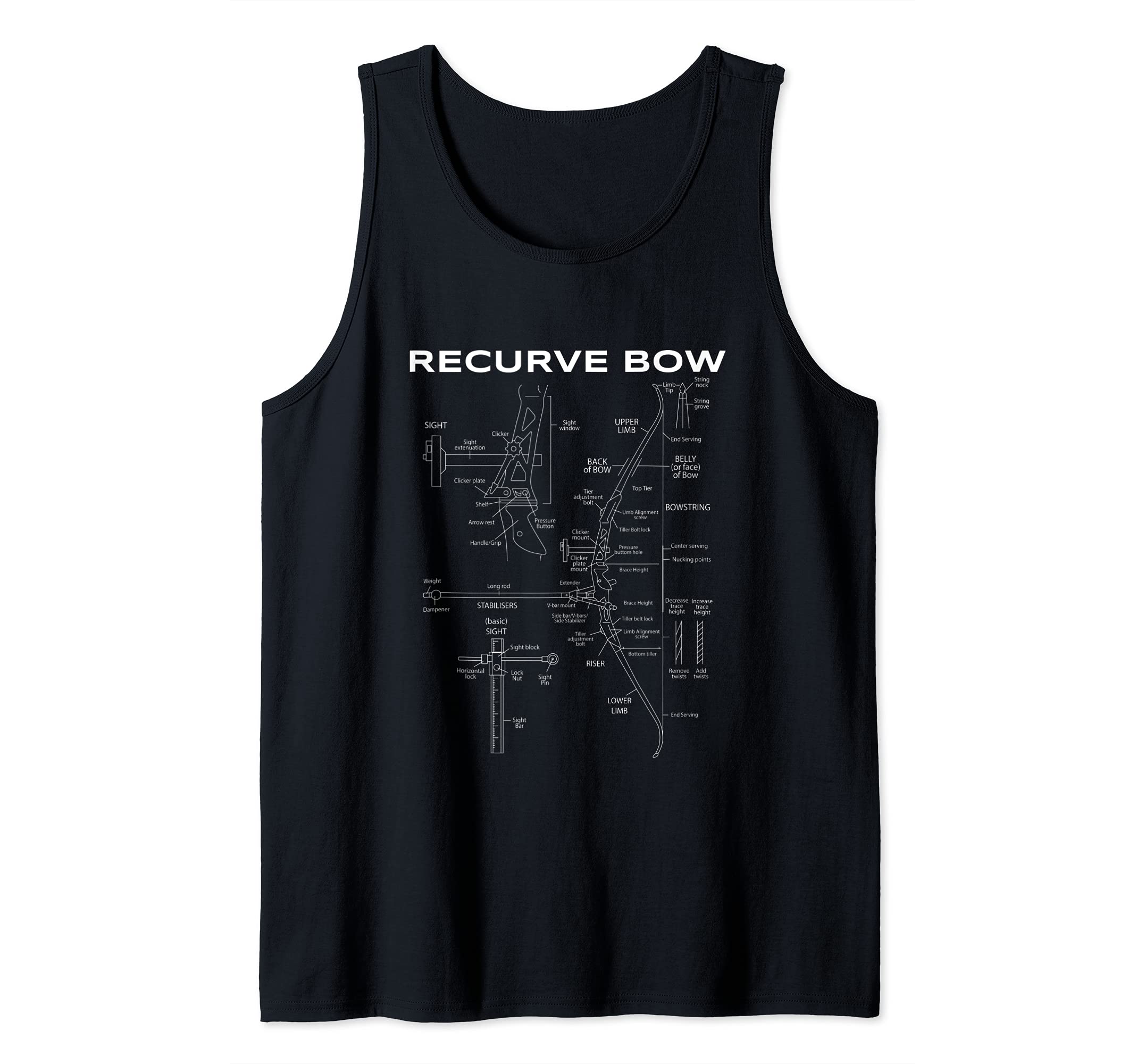 Recurve Bow Schematic Archery Blueprint Bow Hunting Tank Top