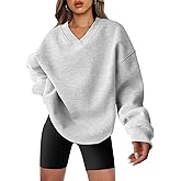 ANRABESS Womens Oversized V Neck Sweatshirt Fleece Long Sleeve Hoodies Pullover Comfy Top 2026 Outfits Teen Preppy Clothes