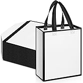 Huhumy 24 Pcs Reusable Gift Bags with Handles 10 x 8 x 4 Thank You Non Woven Tote Bag for Wedding Christmas(White Black)