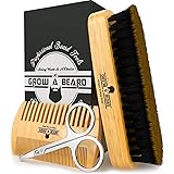 Beard Brush & Beard Comb Set w/ Beard Scissors Grooming Kit, Beard Brush For Men, Natural Boar Bristle Beard Brush, Men's Bea