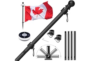 ZMTECH 5FT Flag Pole Kit with Solar Light for House - Rust-Proof Stainless Steel Flagpole, 180° Adjustable Flag Pole Holder, 