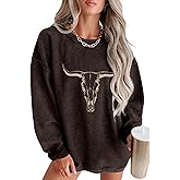 UNIQUEONE Boho Cow Skull Sweatshirt Women Cowgirl Shirt Rodeo Western Country Concert Outfits Nashville Graphic Pullover Tops