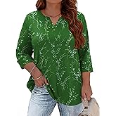 TFSDOD Plus Size Tops for Women V Neck T Shirt 3/4 Length Sleeve Blouse Dressy Casual Tee Loose Fit XL-5X