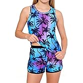 Enlifety 8-18T Girls 3 Piece Tankini Swimsuit Racerback Bathing Suit with Shorts & Briefs