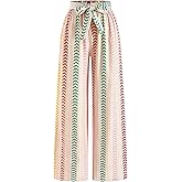 winkbay Women's Tie Front Wide Leg Palazzo Pants Geo Print High Waisted Boho Trousers Beach Vacation Clothes