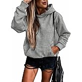 SHEWIN Women's Casual Hoodies Long Sleeve Solid Lightweight Pullover Tops Loose Sweatshirt with Pocket