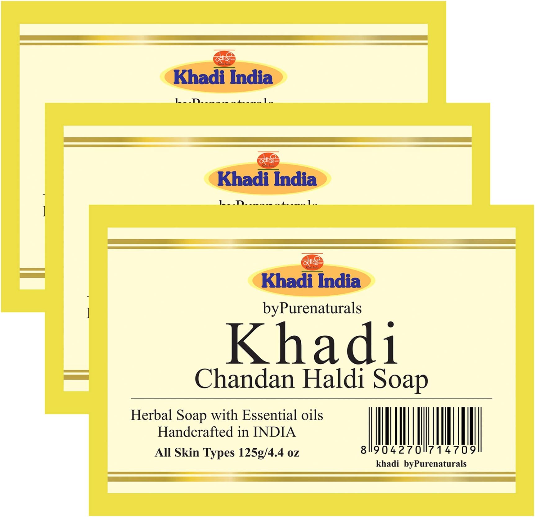 byPureNaturals Khadi Premium Chandan Haldi Handmade Soap 125gm (Pack of 3)