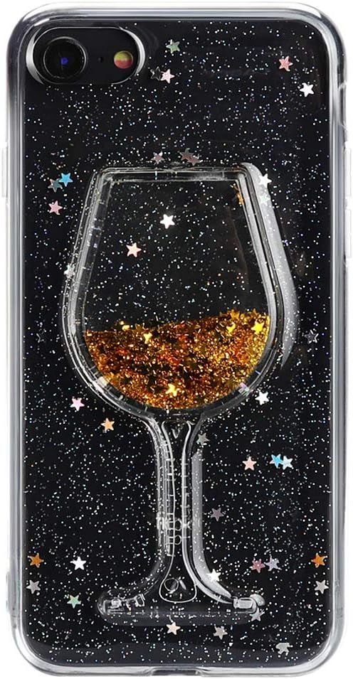 Cover iPhone 8, iPhone 7 Transparent Case, MAOOY Sparkly Flash Wineglass Design Crystal Flexible Rubber Gel Shell Skin Ultra Fine Fit Anti-dust Protection for iPhone 7/8, Gold#