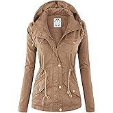 Lock and Love Women's Casual Military Anorak Jacket - Lightweight Detachable Hooded Safari Utility