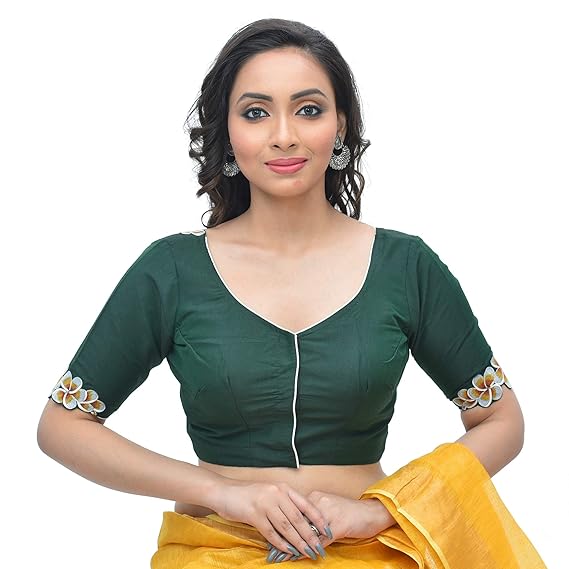 Women Cotton Tussar Embroidered Stitched Blouse (D-1005417)