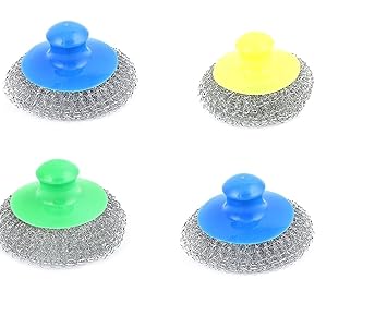 Glives 4 Pcs Set Stainless Steel Wire Scouring Scrubber Dishwashing Brush With Handle