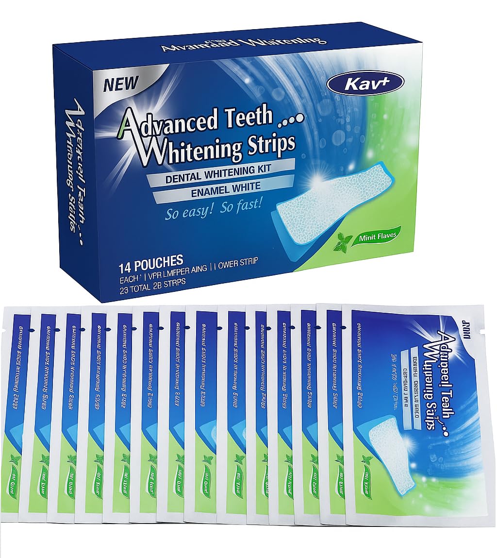 KAV PLUS 28 Professional Teeth Whitening Strips – Advanced Enamel-Safe Bleaching Strips for Sensitive Teeth, Home Whitening Kit for a Brighter Smile