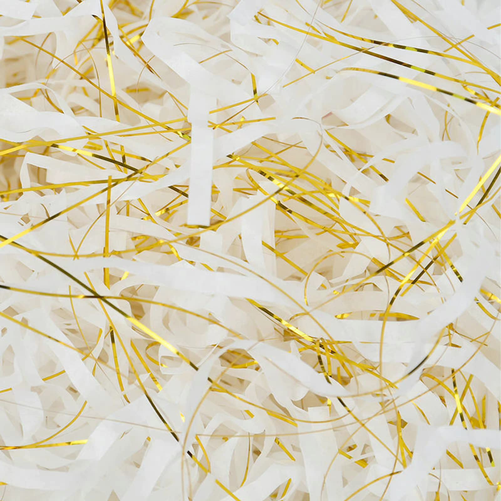 Shredded Tissue Paper for Hampers 500g, Dust-Free Shredded Paper for Gift Boxes, Ideal for Gift Packaging Filler, Basket Filler, Golden Silk White
