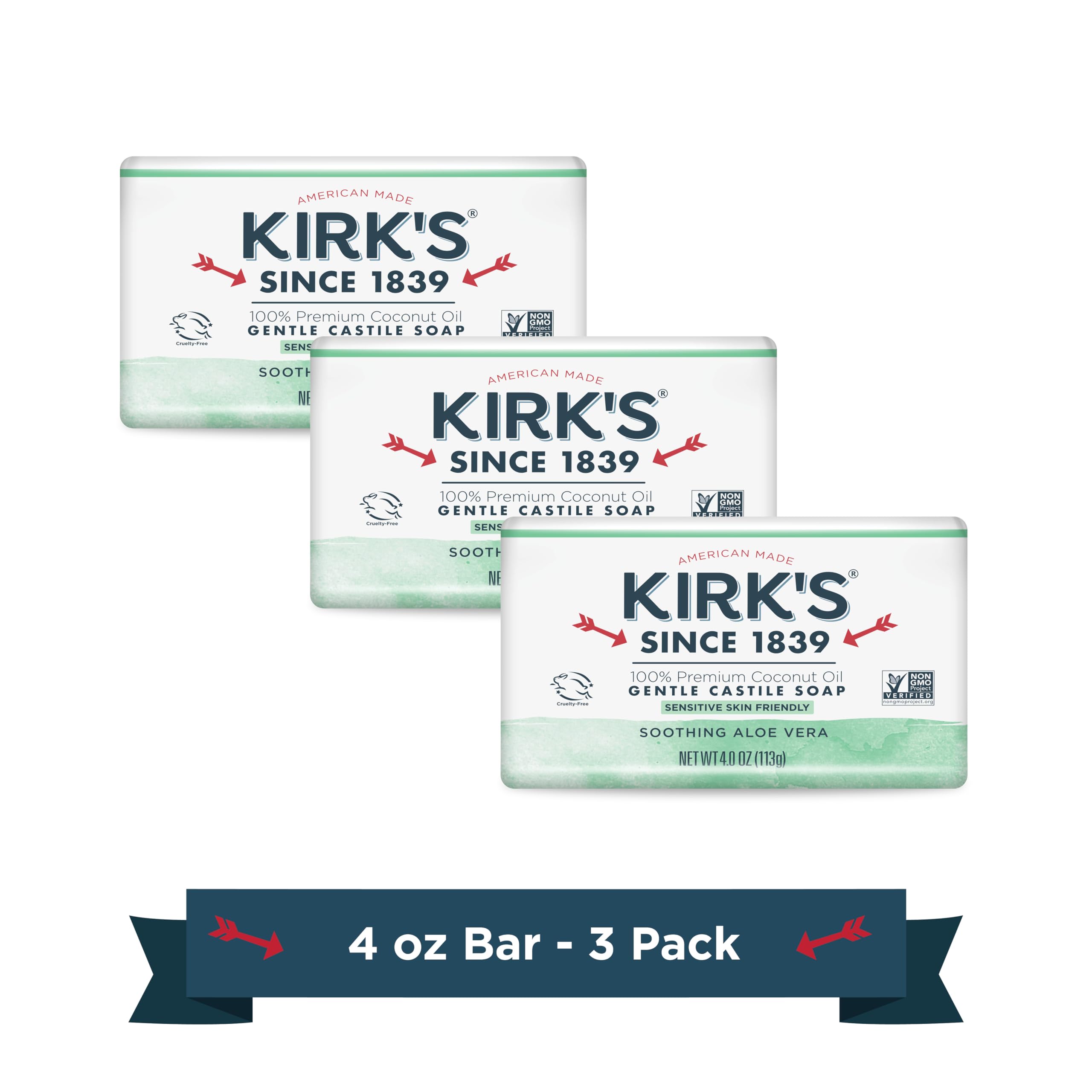 Kirk's Natural Original Coco Castile Soap with Aloe Vera, 3 Count