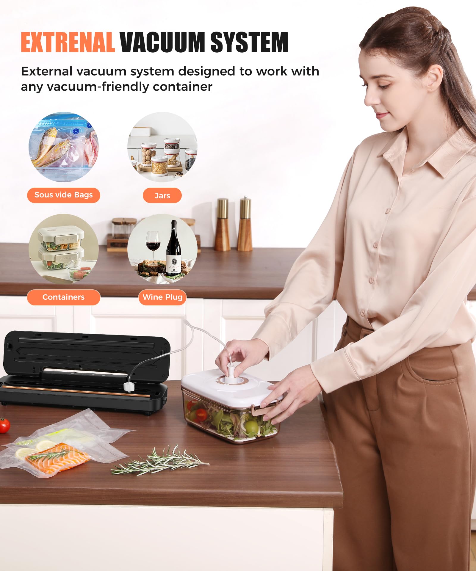 75kPa Compact Vacuum Sealer Machine For Food, 6-in-1 Sous Vide Vacuum Sealing Machine with Starter Kits, External Sliding Blade, Digital Countdown Timer, Silver