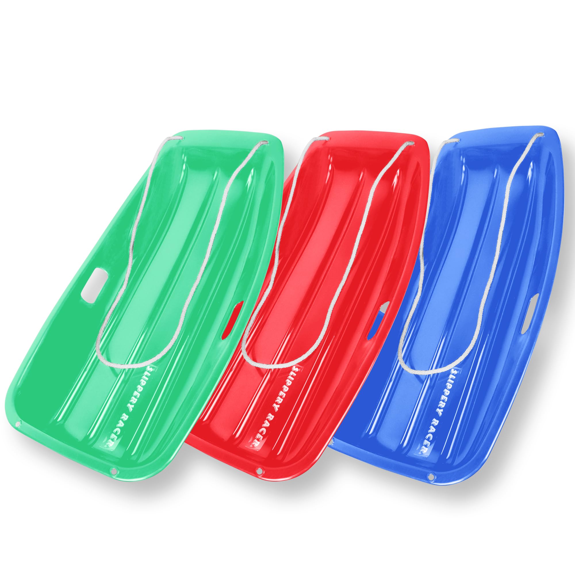 Slippery Racer Downhill Sprinter Flexible Kids Toddler Plastic Cold-Resistant Toboggan Snow Sled with Pull Rope and Handles -35 Inch (RED/Blue/Green, 3 Pack) Image