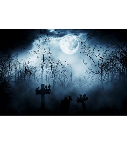 Aazon.co : AOFOTO 10x8ft Halloween Photography Backdrop Ceetary Full - View #4