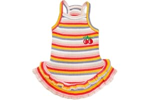 PETPUBGNZS Cute Dog Dress for Small Dogs Girl Birthday Puppy Clothes Spring Summer Dog Outfits Rainbow Colorful Striped Cherry Princess Pet Tutu Skirt Doggie Cat Chihuahua Yorkies Dresses