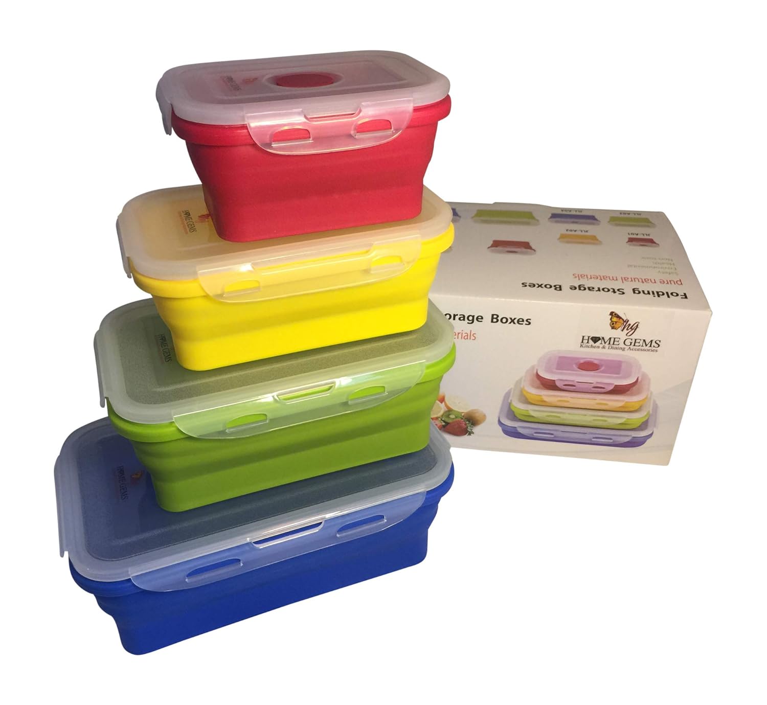Set of 4 Rectangular Multicolour Collapsible Silicone Food Storage