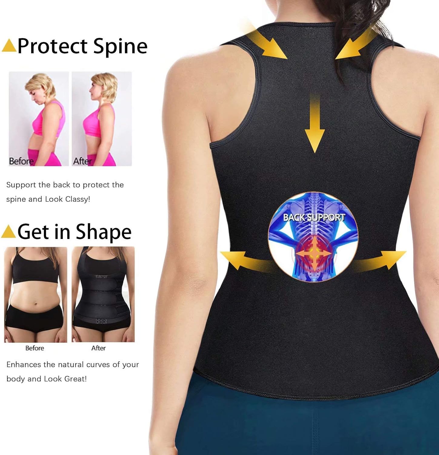 HOPLYNN Neoprene Sauna Sweat Waist Trainer Corset Trimmer Vest for Women Weight Loss, Waist Cincher Shaper Slimmer: Clothing