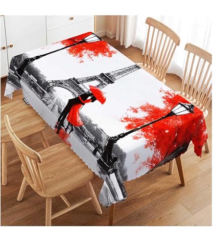 Tovaglia TKS MITLAN Con Torre Eiffel – 152x213 Cm, Poliestere, Stampa Paris Romance, Rettangolare Per Tavolo 6-8 Persone
