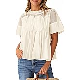 Cicy Bell Womens Babydoll Lace Blouses Short Sleeve Ruffle Crew Neck Peplum Tops Dressy Casual Loose Fit Shirts