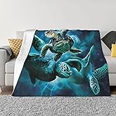 Flannel Throw 60"X50" in sea Turtle Fleece Blanket Soft Comfy Pompom Fringe Blanket Throws for Outdoor and Indoor