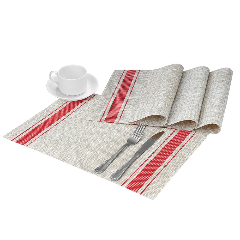Placemat, Fashion European Style PVC Placemat Non-slip Insulation Placemat Washable Table Mats Set of 4 (Red)