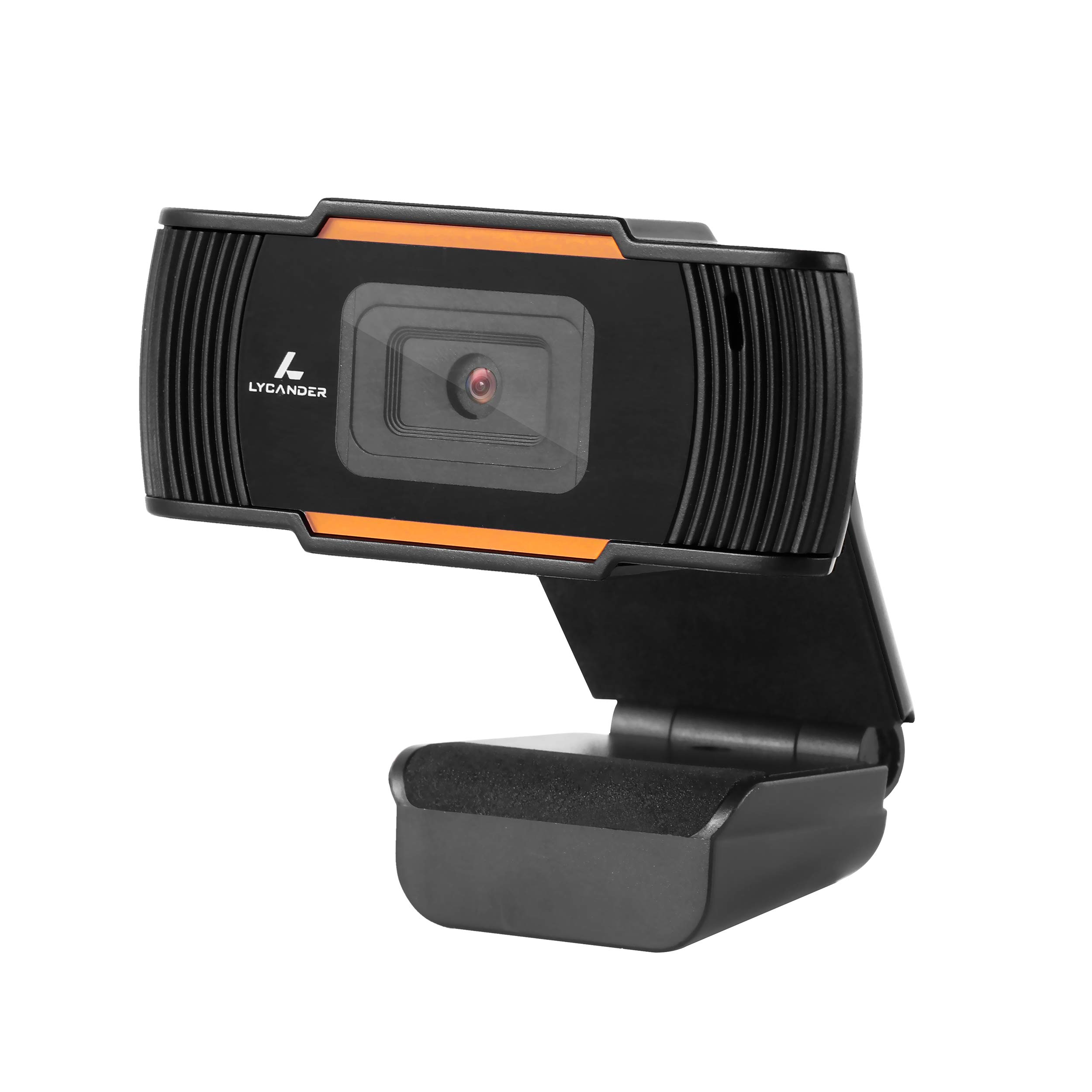 LYCANDER USB Webcam with Microphone Built-In, 1080p Full HD, 30fps, Black & Orange - For Desktop, Laptop, Windows, Mac, Linux, Online Meetings, Streaming, Video Chats
