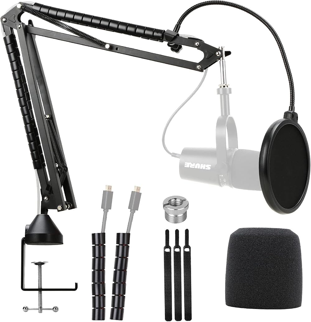 YOUSHARES Shure MV7 Boom Arm with Mic Cover Foam Windscreen Kit