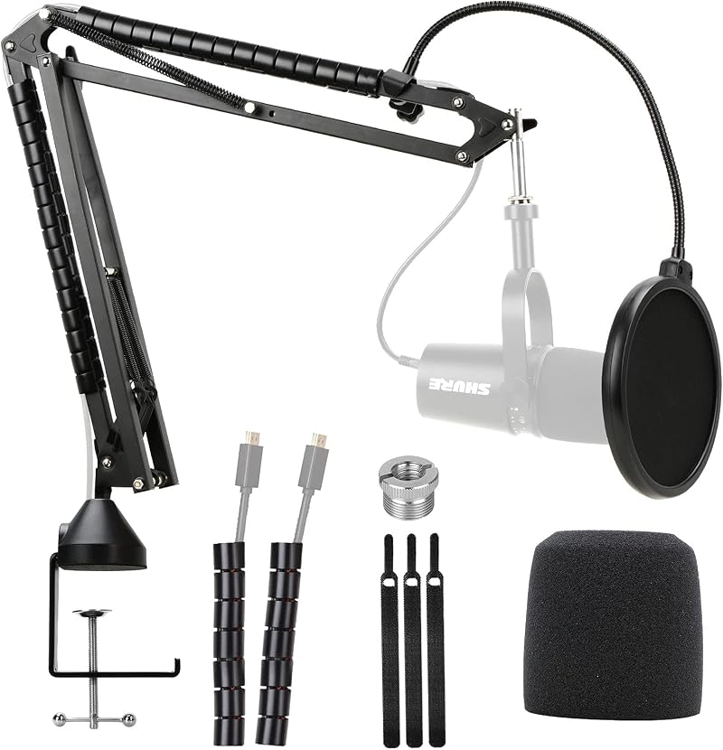 YOUSHARES Shure MV7 Boom Arm with Mic Cover Foam Windscreen Kit